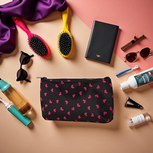 Red Outdoor Travel Cosmetic Bag Portable Makeup Organizer Heart Dot Print