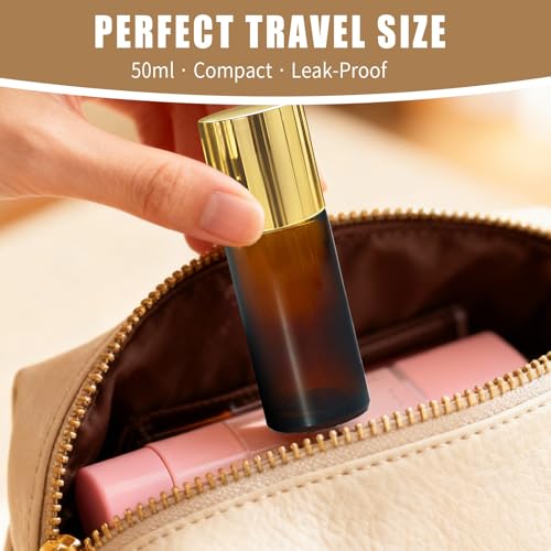 Warmify 50ml Obsidian Glass Roller Bottles for Essential Oils & Perfume - Leak-Proof Amber Refill Set