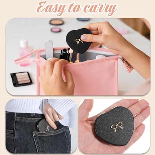 Heart Shaped Compact Mirror - Portable PU Leather Makeup Mirror
