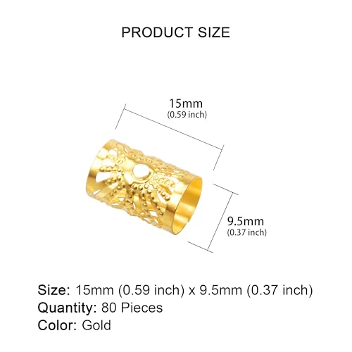 80 Pcs Gold Dreadlock Beads Hair Jewelry Braiding Accessories for Goddess Locs