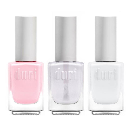 duri Nail Polish, GBD-105 Basic Beauty, French Manicure Classic 3 Piece Set, Tip, Base and Top Coat, Semi Sheer 309 Iced Roses, Quick Drying, Long Lasting, Easy at Home Application Cosmetics