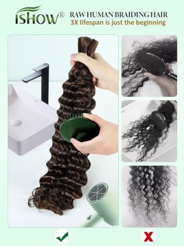ISHOW Raw Human Hair Deep Wave Boho Hair 15A 100g 20 Inch - Chocolate Brown (Boho-100g)4#