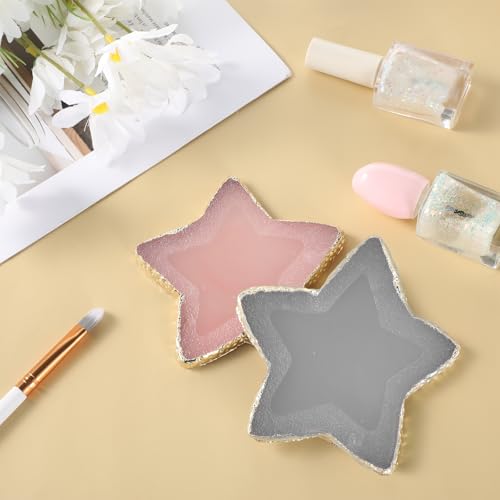 2 Pcs Nail Art Palette Mixing Palette Stars Shape Nails Polish Palettes Makeup Plate Resin Gilded Edge Makeup Nails Gel Display Board Pallet for Nail Art (Grey, Pink)