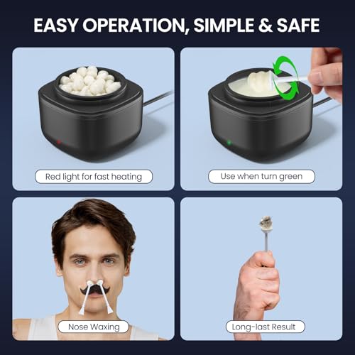 SUERBEATY Nose Wax Kit Men, Nose and Ear Hair Waxing Kit | 40 Sticks, 100g Wax, Up to 20 Uses | Smart Temp Control | USB Fast Heating | Safe for Sensitive Nasal Skin, Painless