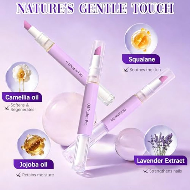 2-in-1 Cuticle Oil Pusher Pen for Nail Care - 3PCS Set