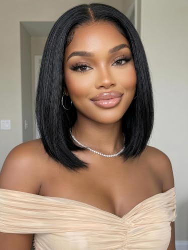 KLAIYI 14-Inch Glueless Bob Wig - Sleek Straight Human Hair