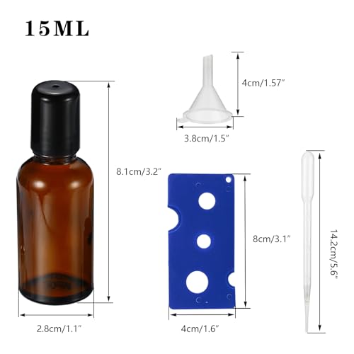 15ml Amber Glass Roller Bottles for Essential Oils, 4 Pack