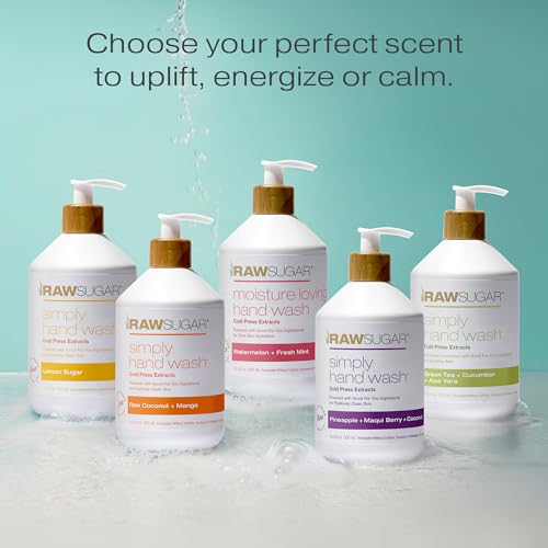 RAW SUGAR Simply Hand Wash, 16.9 Fl Oz (Pack of 3) Lemon Sugar Liquid Hand Soap for Kitchen or Bathroom, Cleanses & Refreshes Hands, Formulated without Sulfates & Parabens