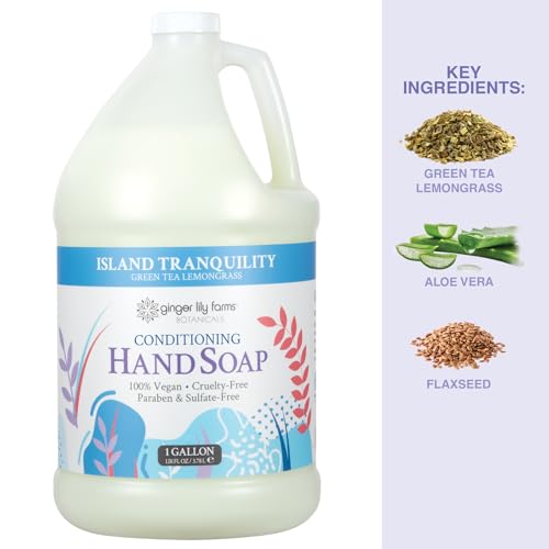 Ginger Lily Farms Botanicals All-Purpose Liquid Hand Soap Refill, Island Tranquility, 100% Vegan & Cruelty-Free, Green Tea Lemongrass Scent, 1 Gallon (128 fl oz)