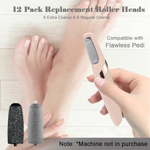 12-Pack Flawless Pedi Roller Replacement Heads - Extra & Regular Coarse