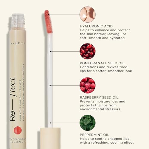 HALEYS Hydrating Luminous Lip Gloss (Cosmos), Re-flect and hydrate, nourish, non-sticky, weightless, Phenoxyethanol-free, peppermint oil-infused, Vegan and Cruelty-free