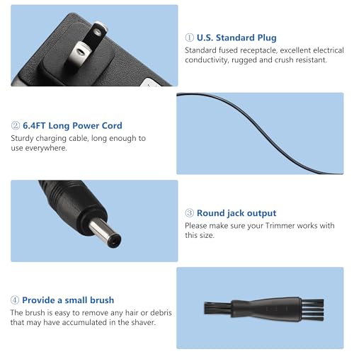 4.2V Charger for Wahl Trimmer 9818 9818L 9888L 9916D 9918D Groomer Clipper 9854-600 9855 79600-2101 S004mu0400090, Replacement Wahl Shaver Trimmer Power Cord with Cleaning Brush
