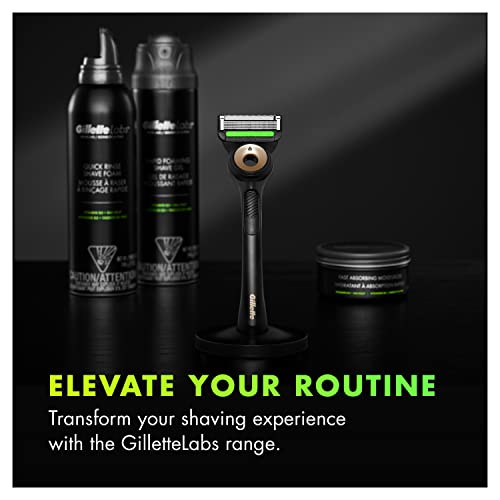 Gillette Labs Men's Razor with Exfoliating Bar, Shaving Kit Includes 1 Handle, 2 Blade Refills, 1 Premium Magnetic Stand, Black and Gold