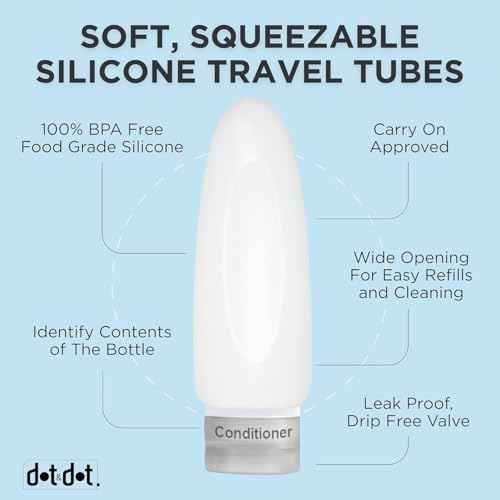 Dot&Dot Leak Proof Travel Bottles - TSA Approved 3oz Silicone Toiletries Travel Shampoo & Conditioner Containers with Labels