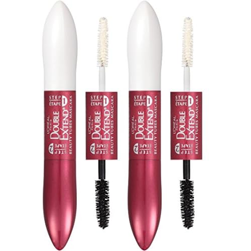 L'Oreal Paris Makeup Double Extend Tubing Mascara, Lengthening 2 Step Mascara, Smudgeproof, Blackest Black, Pack of 2