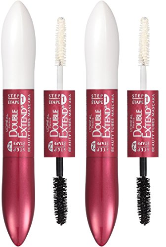 L'Oreal Paris Makeup Double Extend Tubing Mascara, Lengthening 2 Step Mascara, Smudgeproof, Blackest Black, Pack of 2