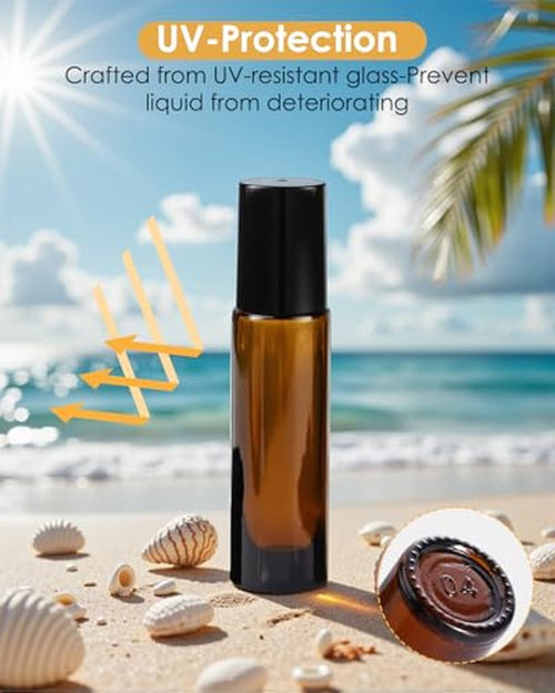 10ml Amber Glass Roller Bottles, 4-Pack Essential Oil Set