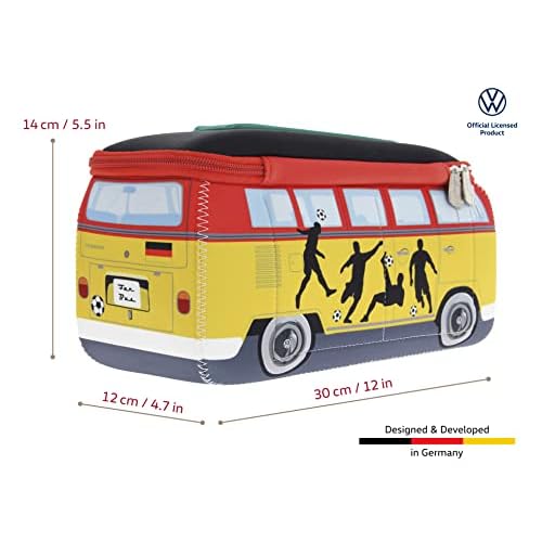 BRISA VW Collection - Volkswagen Neoprene Universal Makeup Cosmetics Toiletry Travel Pharmacy Bag in T1 Bus Design (Soccer/Multicolor) (Large (11.8 x 5.5 x 4.7 inches))