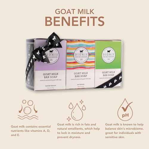 Dionis Goat Milk Bar Soap Expanded Gift Set of 6 Moisturizing Triple Milled Soap Bars for All Skin Types – Paraben Free, Cruelty Free, Made in the USA - Nourishes, Moisturizes & Hydrates Dry Skin