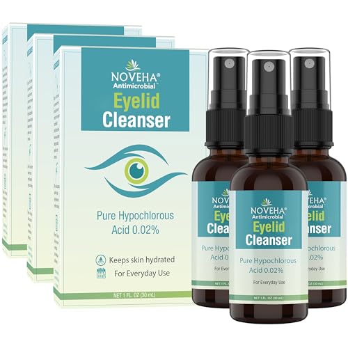 NOVEHA Eyelid Cleanser | Stye Eye Treatment | Eye Lid Cleaning | Dry Eye Relief | Fast Acting Soothing Eyelid Cleansing Formula | Pure and Gentle Lash Hypochlorous Acid Eyelid Spray (1oz - 3 Pack)