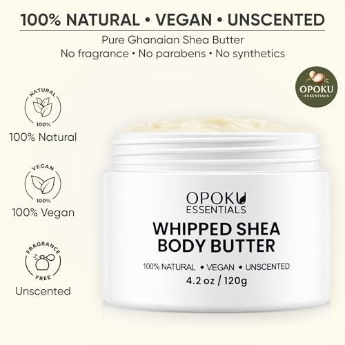Whipped Shea Body Butter for Dry Skin & Sensitive Skin ? 4oz Unscented with Ghanaian Shea Butter ? 100% Natural, Vegan Moisturizing Cream