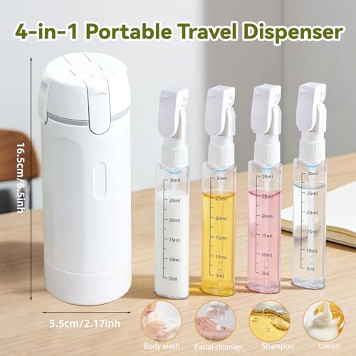 4 in 1 Travel Dispenser Bottle Set - Leak Proof 30ml Toiletries Containers
