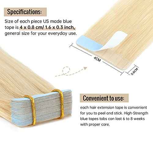 JESSBO Tape in Hair Extensions Human Hair Bleach Blonde 100% Real Human Hair 22 inch 20pcs 40g/pack Straight Seamless Skin Weft Tape in Hair Exensions For Woman (22 Inch #613)