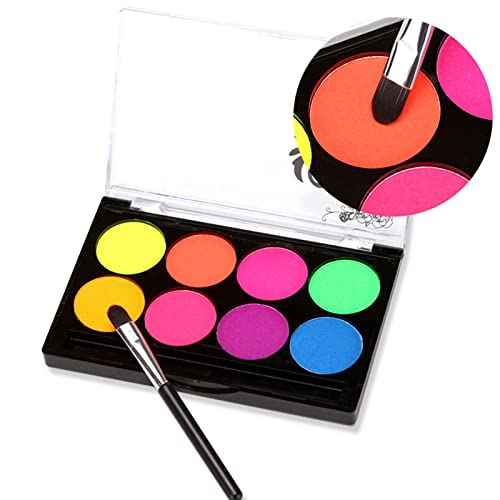 MEICOLY Neon Face Paint,UV Blacklight Glow Face Paint,8 Bright Colors Neon Fluorescent Rave Body Paint Palette,Water Activated Eyeliner,Water Based Glow In The Dark Halloween Washable for Kids Adults