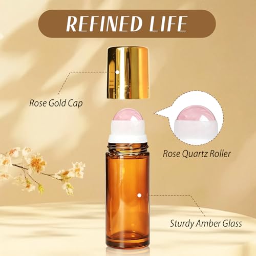 Rose Quartz Roller Bottle 30ml Amber Glass - Essential Oil & Perfume