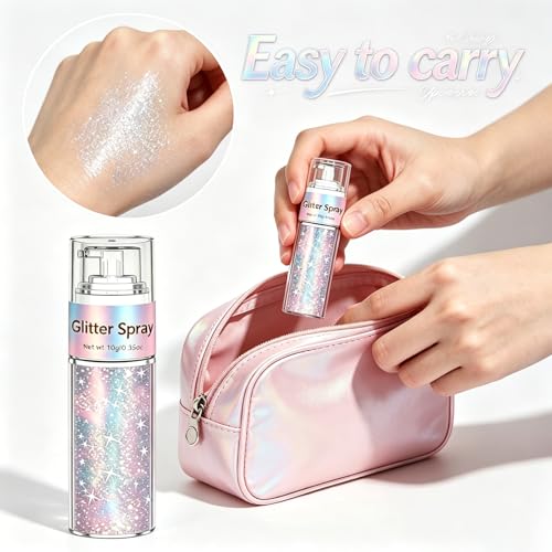 Sulily Silver Rainbow Glitter Hair & Body Spray - Long-Lasting, Water-Resistant Dry Powder