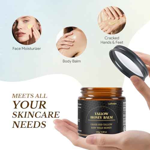 Beef Tallow for Skin, Tallow and Honey Balm for Face, Grass-Fed Tallow for Body, Deep Nourishing 4.2 oz / 120g