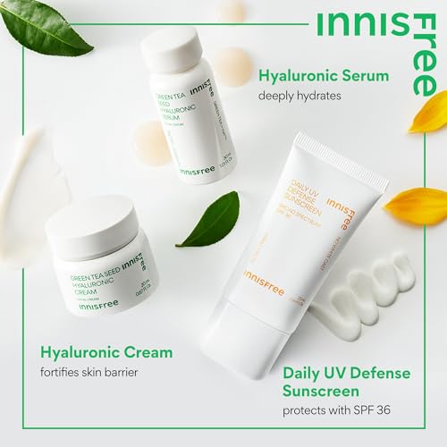 innisfree Hydrate + Protect Mini Set of Korean Serum, Cream and Suncreen with Green Tea and Hyaluronic Acid