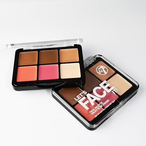 W7 Let¡¯s Face It Cream Face Palette ? Light Soft Glow - 6-Pan Bronzer, Blush & Highlight Palette - Creamy, Blendable Face Makeup