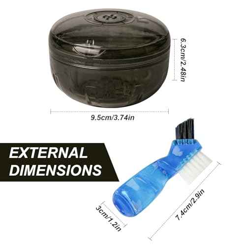 Retainer Cleaning Case,Portable No-Leak Denture Cup Case with Dentures Brush Kit, Travel Retainer Cases with Vent Holes for Clear Aligner,Mouth Guards,Night Guard,Dentures (Black)