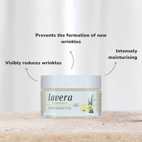 lavera Basis Sensitive Anti Wrinkle Moisturizing Cream - Face Cream with Q10 & Aloe Vera - Moisturizing Facial Cream - Anti Aging Cream - PETA Certified - Vegan - Made in Germany - 1.7 Fl Oz