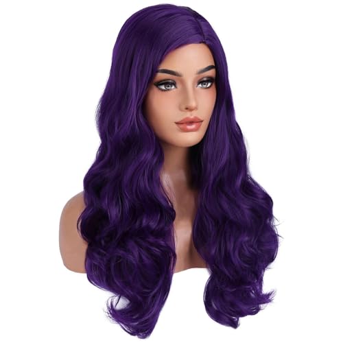 RightOn Dark Purple Wavy Wig Long 26inch Cosplay Party Hair for Women