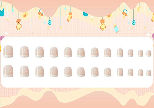 MISUD Kids Press-On Nails with White French Tips - 24 pcs