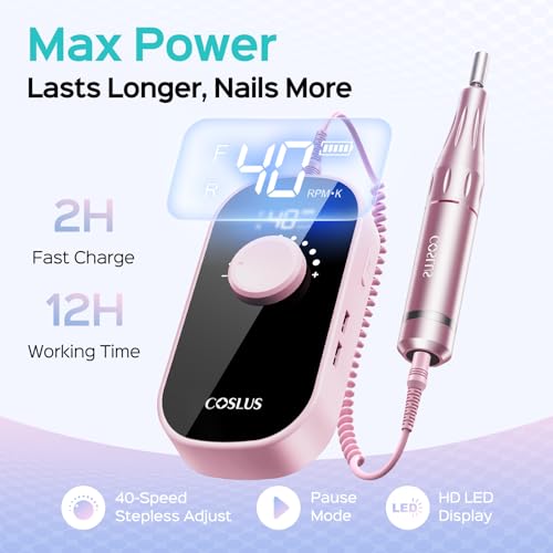 COSLUS E51 Professional Nail Drill - 40000 RPM Rechargeable
