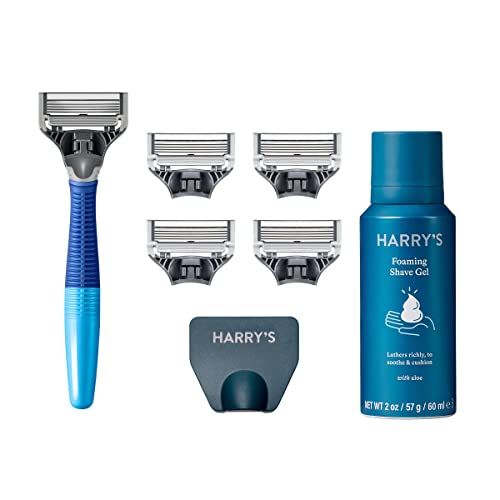 Harry's Razors for Men Bundle - 14 Count Razor Blades Refills, 5 Razor Blades, Shave Gel, Travel Cover (Ocean Blue)