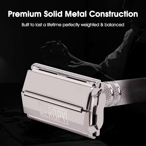 Double Edge Safety Razor with 10 Disposable Blades, Butterfly Open Head Features - Washable Reusable Metal Razor, Ergonomic Design Portable Shaving Kit for Beard Shape Up - Gloss Black