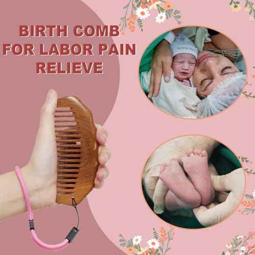 Labor Comb for Pain, Birthing Comb for Labor Pain with Wrist Strip and Gift Box - Peach Wood