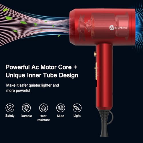 Slopehill Agate Red Ionic Hair Dryer 1800W Fast Drying Low Noise Professional Styling Tool