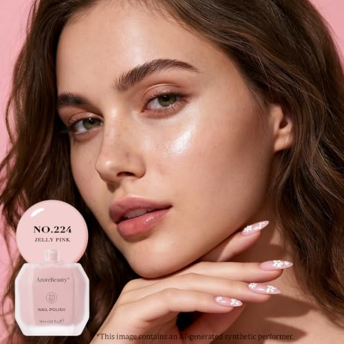 AzureBeauty 18ml Jelly Pink Nail Polish - Light Peach, Quick Dry, Long-Lasting