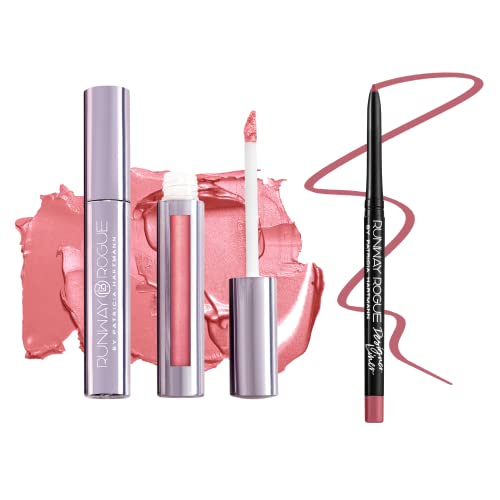 Runway Rogue ¡®Call Sheet¡¯ Light-Pink Silk Glam Long Wear Liquid Lipstick Bundle with ¡®Camera Ready¡¯ Matte Rose-Pink Designer Liner Lip Liner