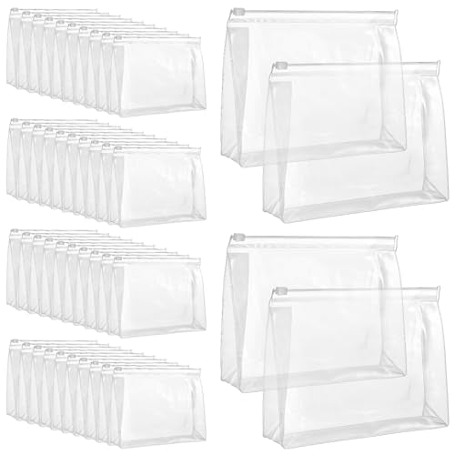 50 Pcs Travel Toiletry Organizer Mini Clear Makeup Bag Small PVC Waterproof Makeup Bag Pouches Plastic Cosmetic Organizer Bag with Zipper for Women Men Travel (7.9'', Transparent)