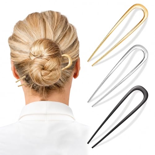 Elegant 3 PCS French Hair Pins for Buns & Updos - Gold Accessories