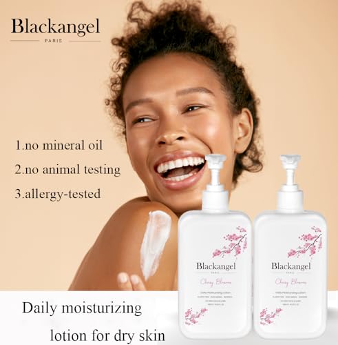 blackangel Cherry Blossoms Body Lotion for Dry skin, Body Lotion & Facial Moisturizer for women,Cherry Blossoms Cream Plant-Based Moisturizer for 48 hr of Hydration, 15.22 fl. oz