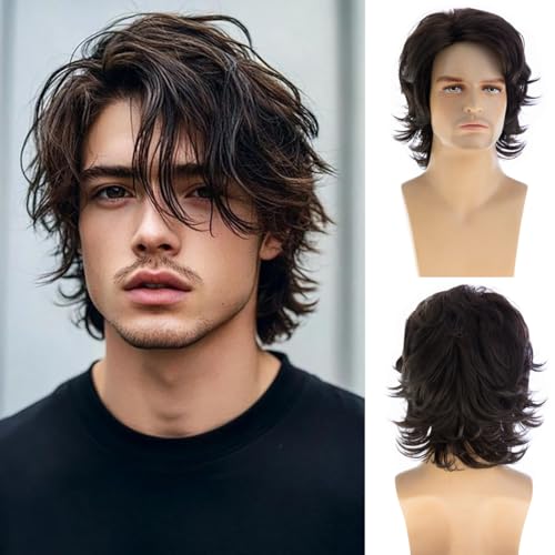 Brown Short Layered Fluffy Wig for Men | Synthetic Halloween Cosplay