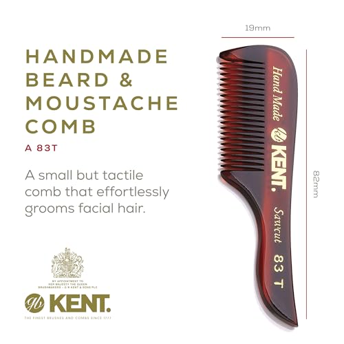 Kent 83T Small Gentleman's Beard and Mustache Pocket Comb, Fine Toothed Pocket Size for Facial Hair Grooming and Styling. Saw-cut of Quality Cellulose Acetate, Hand Polished. Hand-Made in England