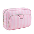 Cute Pink & White Stripe Makeup Bag with Compartments,Nylon Travel Essentials Coquette Cosmetic Bag Organizer Toiletry Bag for Women Girls (02Compartments)